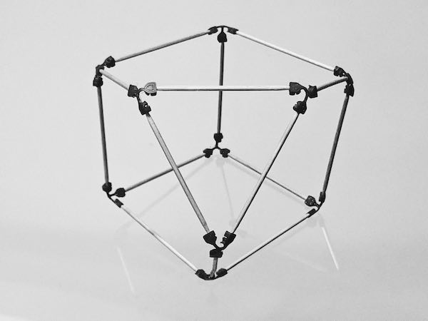 model of an irregular heptahedron made with sparx connectors and toothpicks