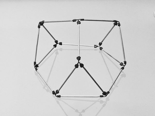 model of an irregular heptahedron made with sparx connectors and toothpicks