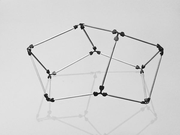 model of an irregular heptahedron made with sparx connectors and toothpicks