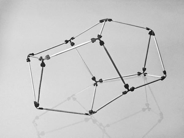 model of a truncated triangular trapezohedron or durer's solid made using sparx connectors and toothpicks