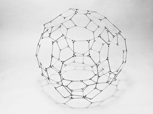 model of a truncated icosidodecahedron made using sparx connectors and toothpicks