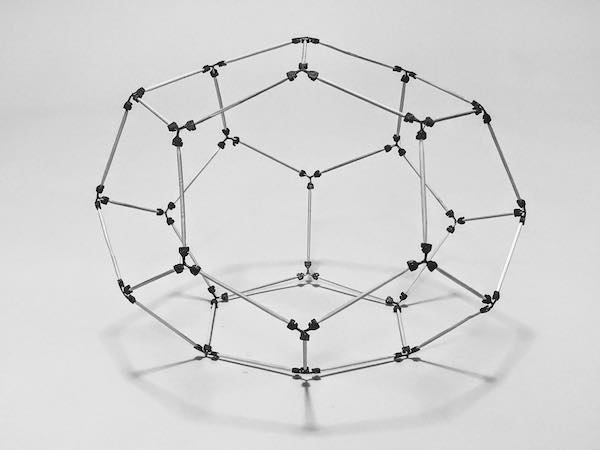 model of a c 26 carbon fullerene molecule made using sparx connectors and toothpicks