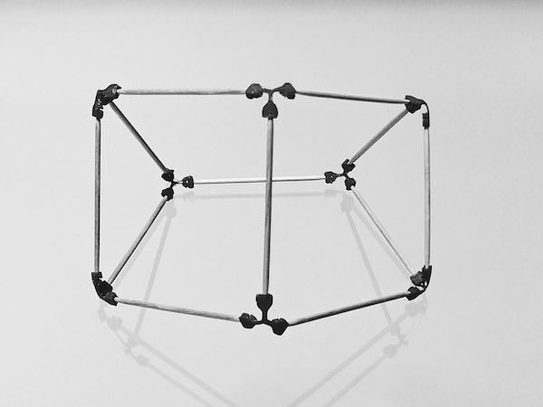 model of a hexahedron made using sparx connectors and toothpicks