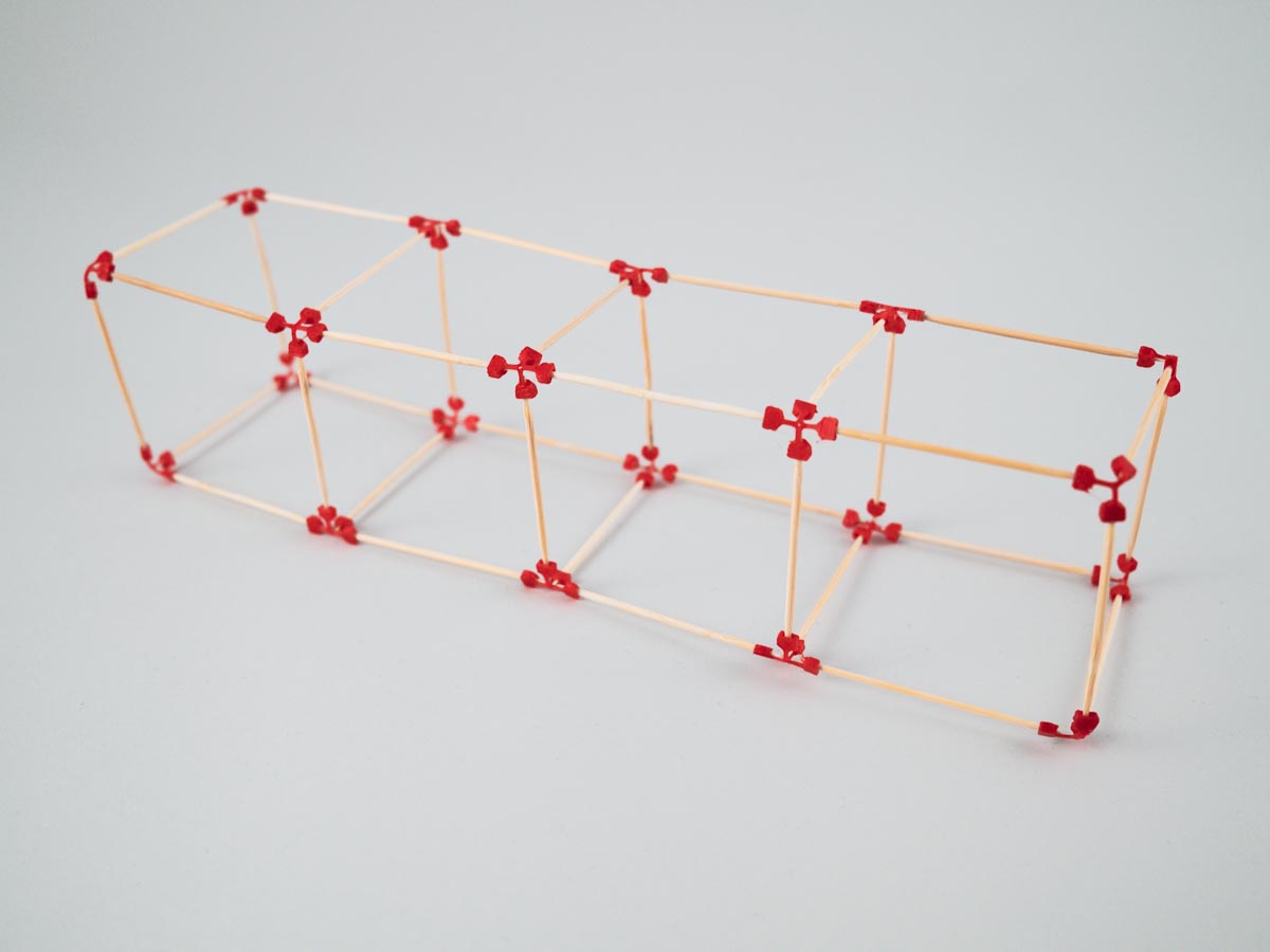 model of a tetracube stack or polycube made using sparx connectors and toothpicks