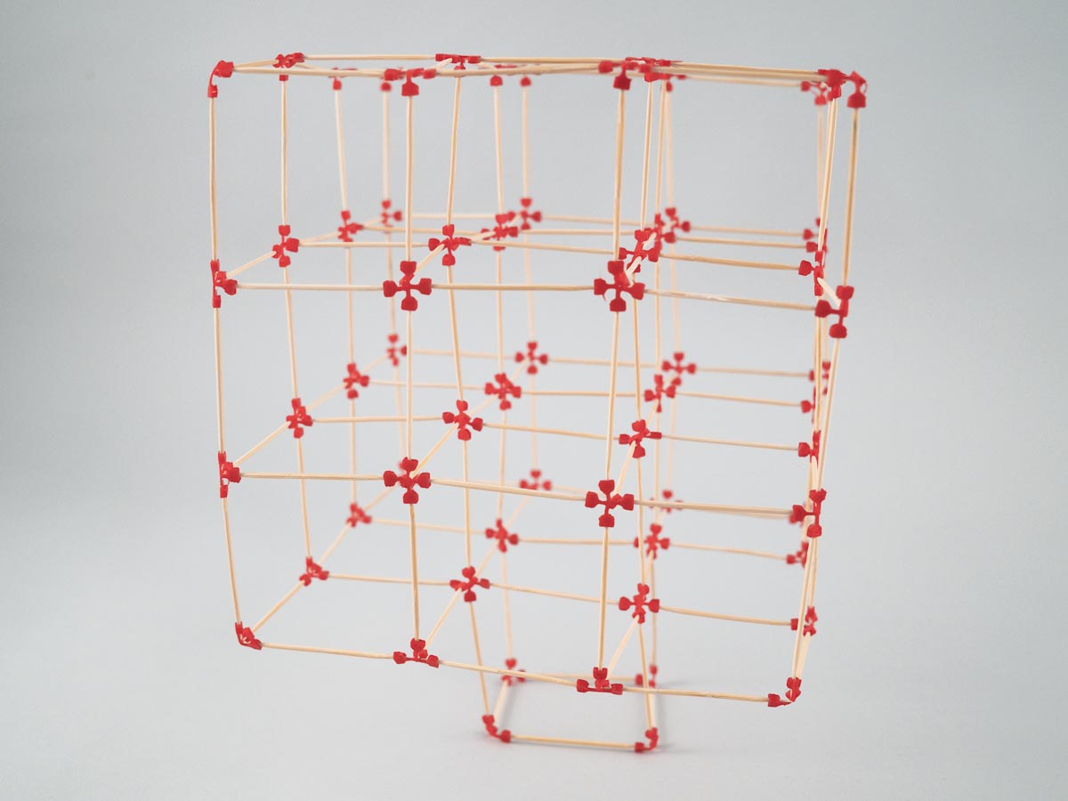 model of a cubic honeycomb made using sparx connectors and toothpicks