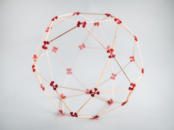 model of an icosidodecahedron made using sparx connectors and toothpicks