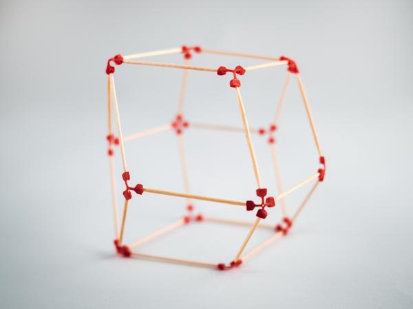 model of a rhombic dodecahedron made using sparx connectors and toothpicks