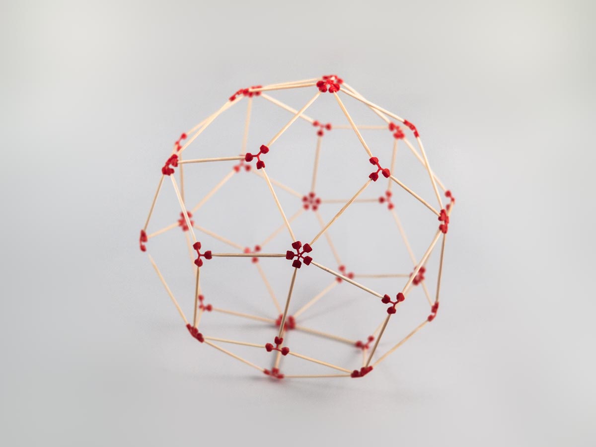 model of a rhombic triacontahedron made using sparx connectors and toothpicks