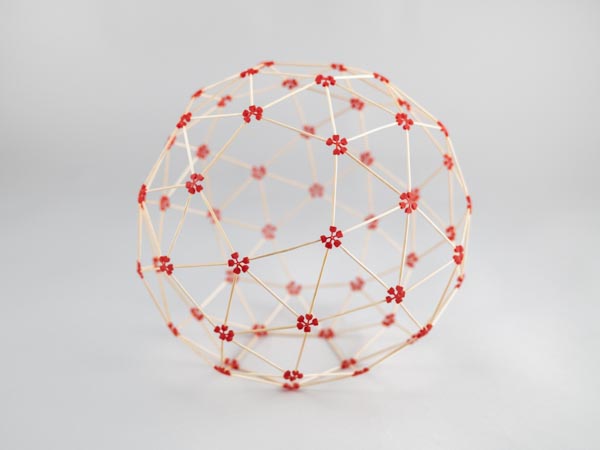 model of a snub dodecahedron made using sparx connectors and toothpicks