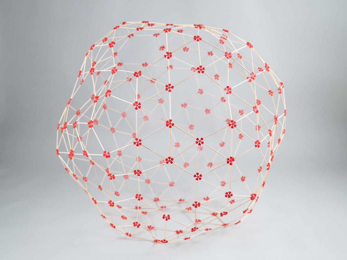 model of a snub truncated isocahedron made using sparx connectors and toothpicks