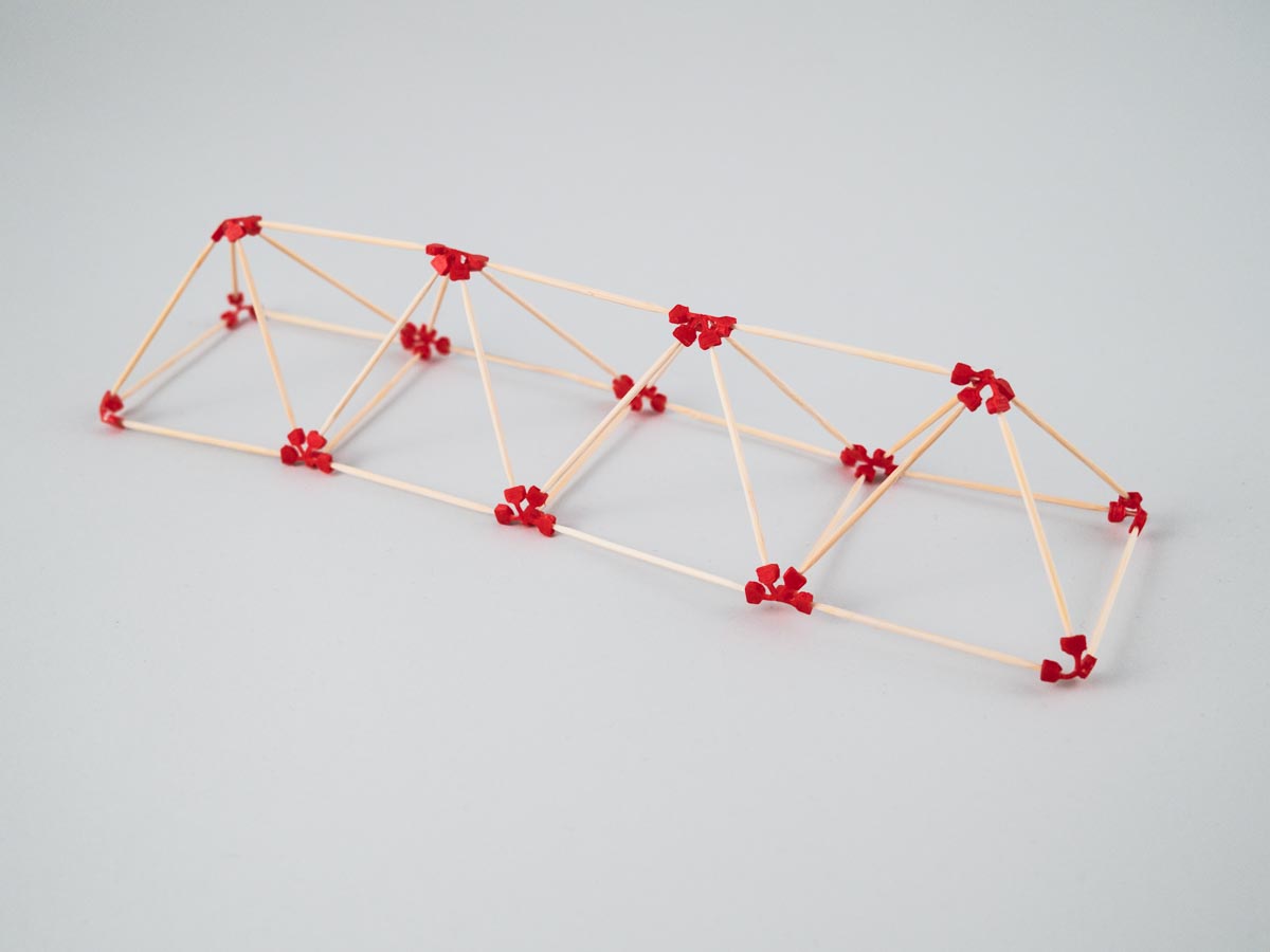 model of a square pyramid and tetrahedron stack made using sparx connectors and toothpicks