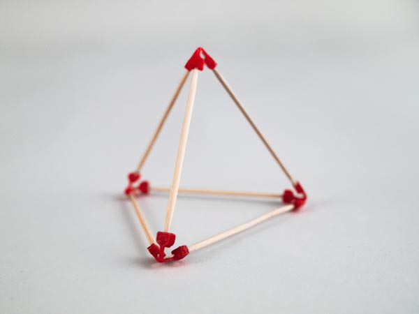 model of a tetrahedrom made using sparx connectors and toothpicks