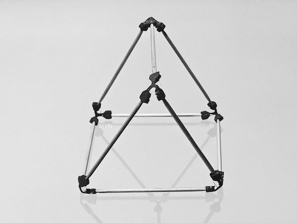 model of a triangular prism made using sparx connectors and toothpicks